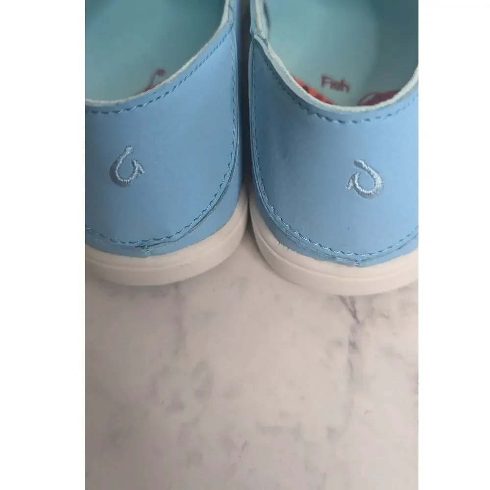 Olukai Pehuea Maka blue kids youth slip on convertible loafers shoes size 4